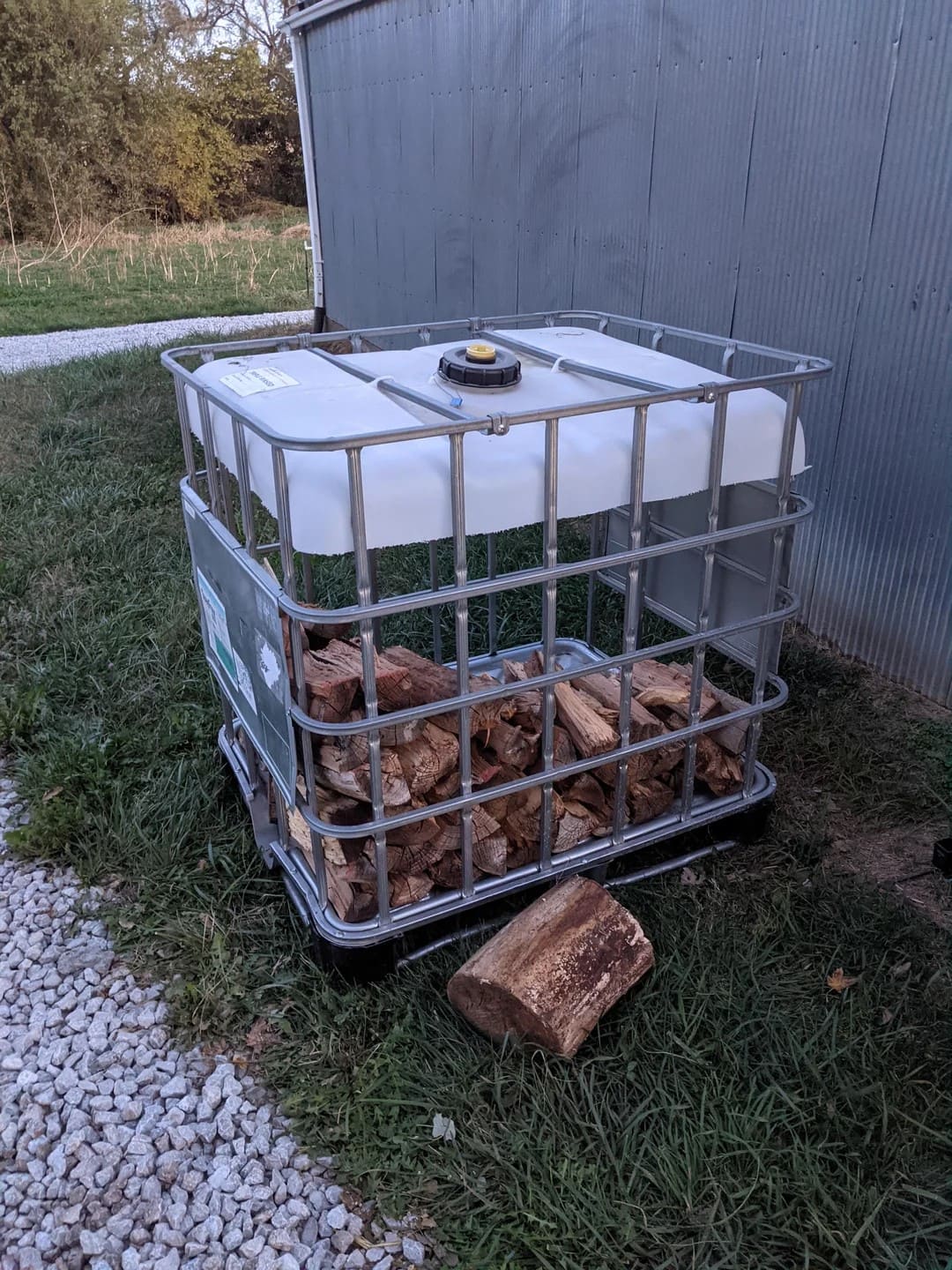 Practical IBC Tote Firewood Holder