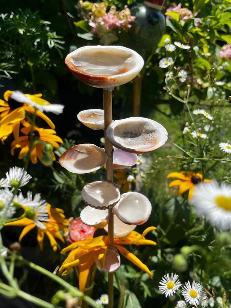 Vertical Seashell Garden Birdbath