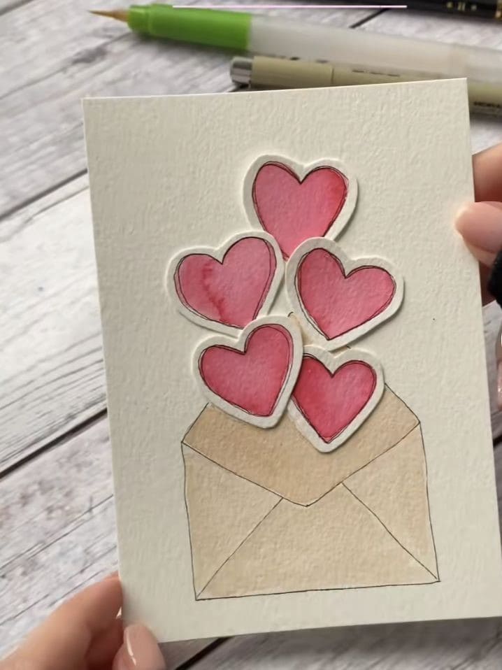 Charming 3D Hearts Envelope Card