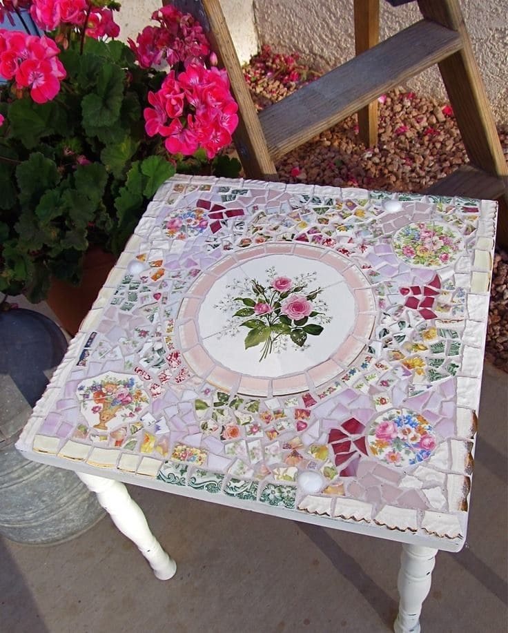 Whimsical Floral Mosaic Tabletop Design