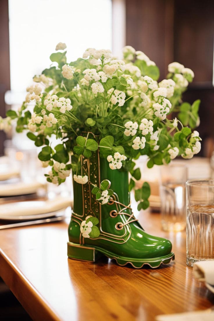 Whimsical Shamrock Boot Centerpiece