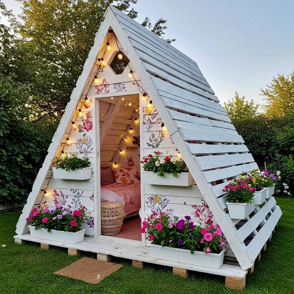 Whimsical Pallet Playhouse Flower Haven