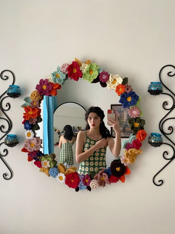 Crochet Flower Mirror Frame
