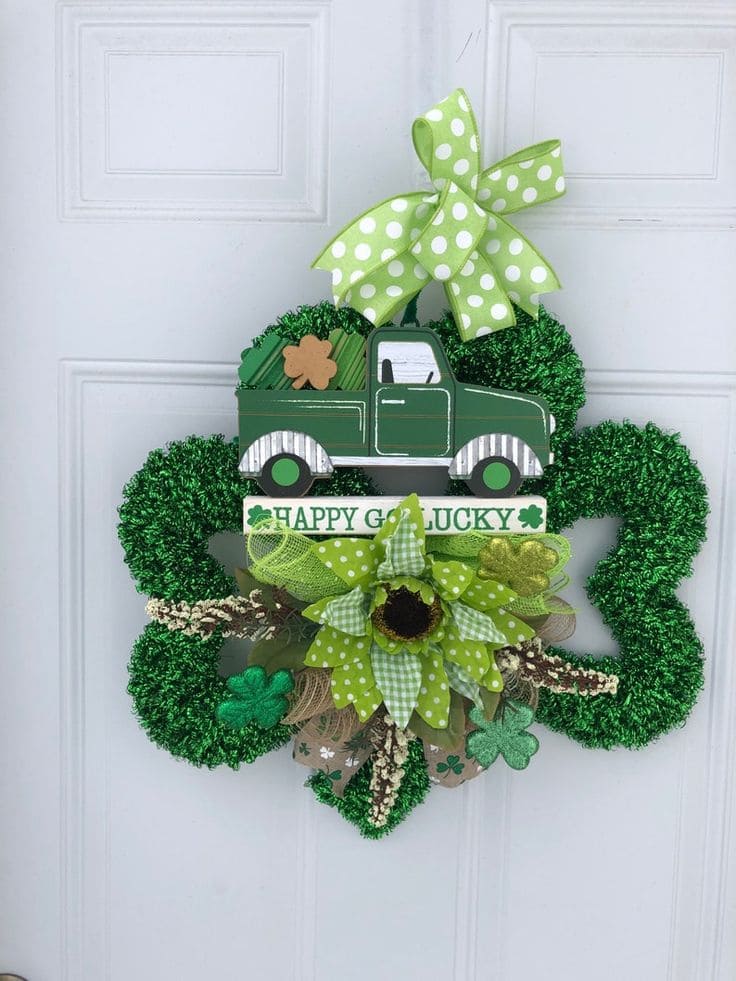 Whimsical Truck Shamrock Luck Wreath