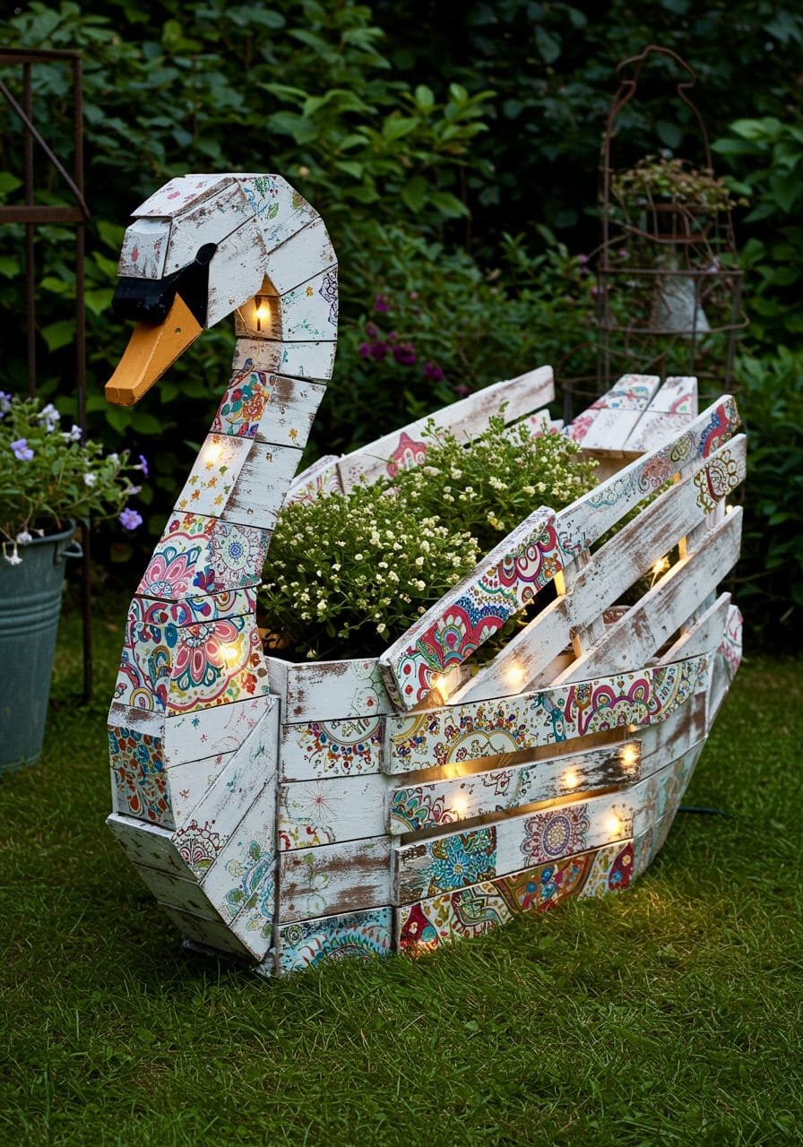 Whimsical Swan Pallet Planter