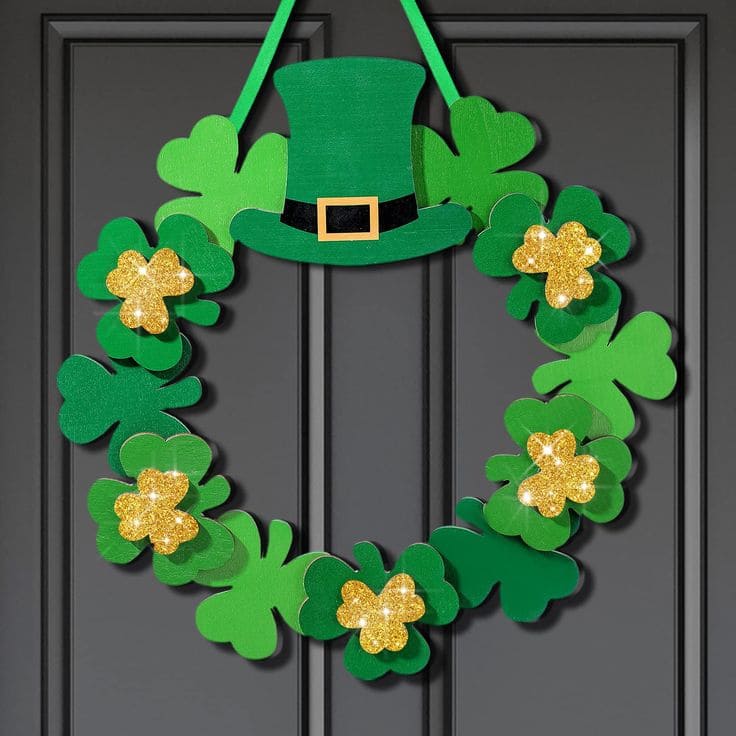 Festive Leprechaun Hat Clover Charm Wreath