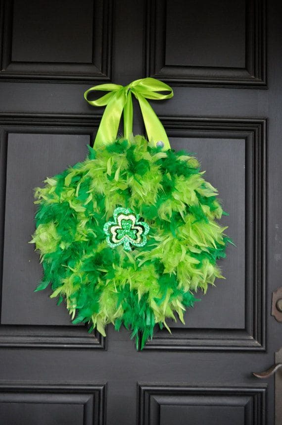Fluffy Feather Shamrock Magic Wreath