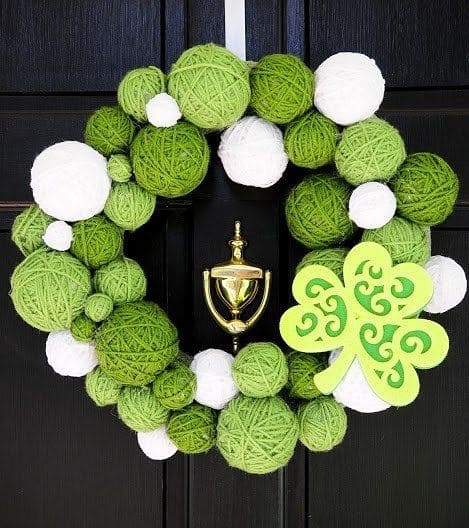 Vibrant Yarn Ball Clover Charm Wreath