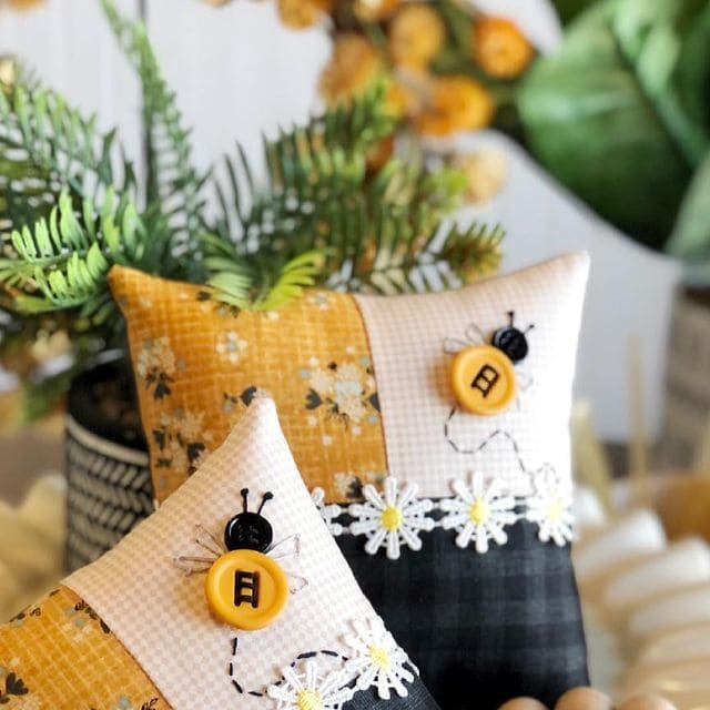Whimsical Button Bee Patchwork Pillows