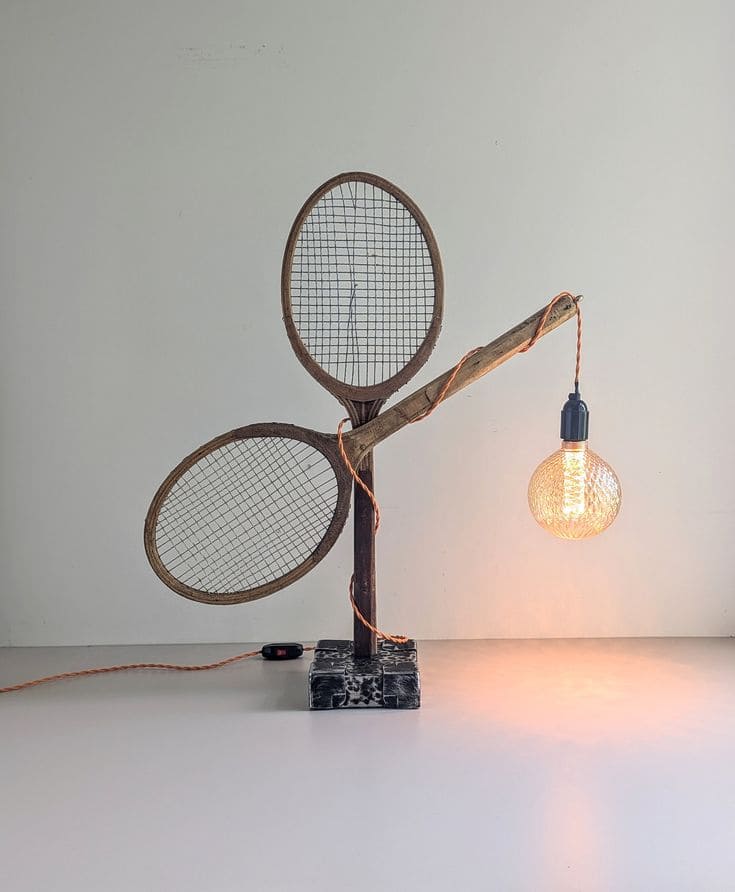 Vintage Tennis Racket Lamp Art