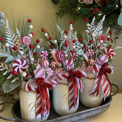 Peppermint-Themed Mason Jar Centerpieces