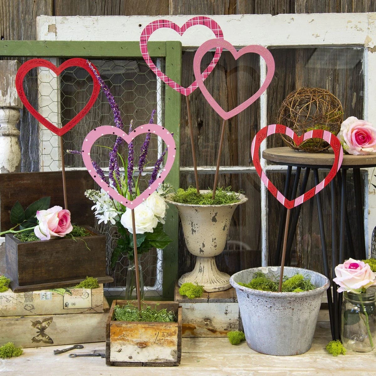 Romantic Heart-Shaped Garden Stakes