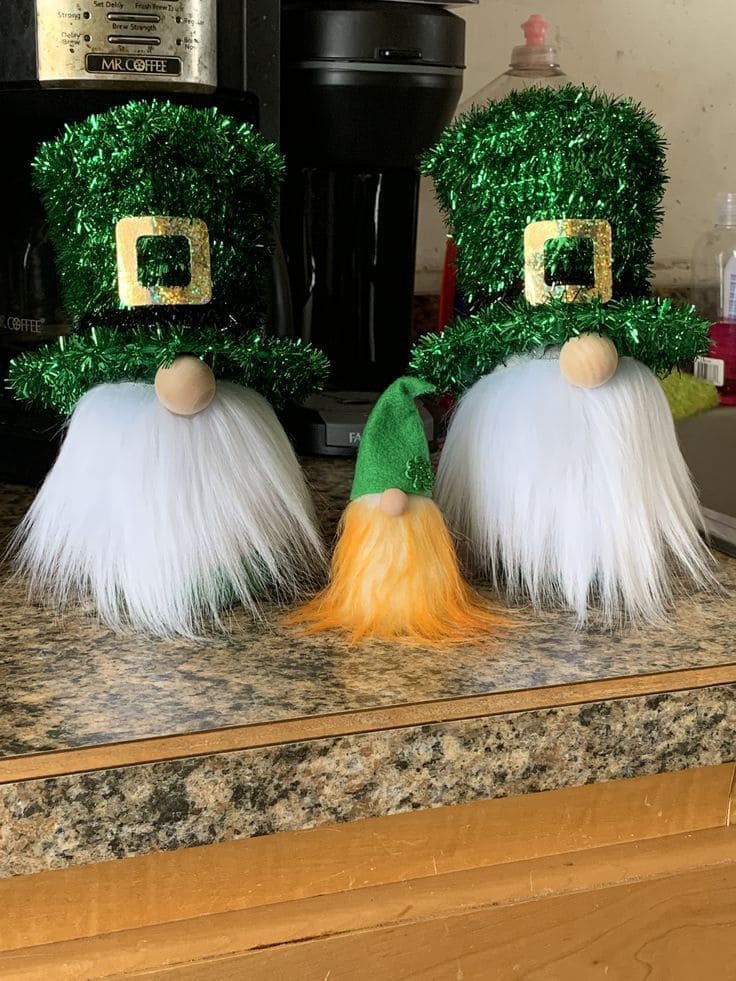 Festive Glittery Leprechaun Gnome Trio