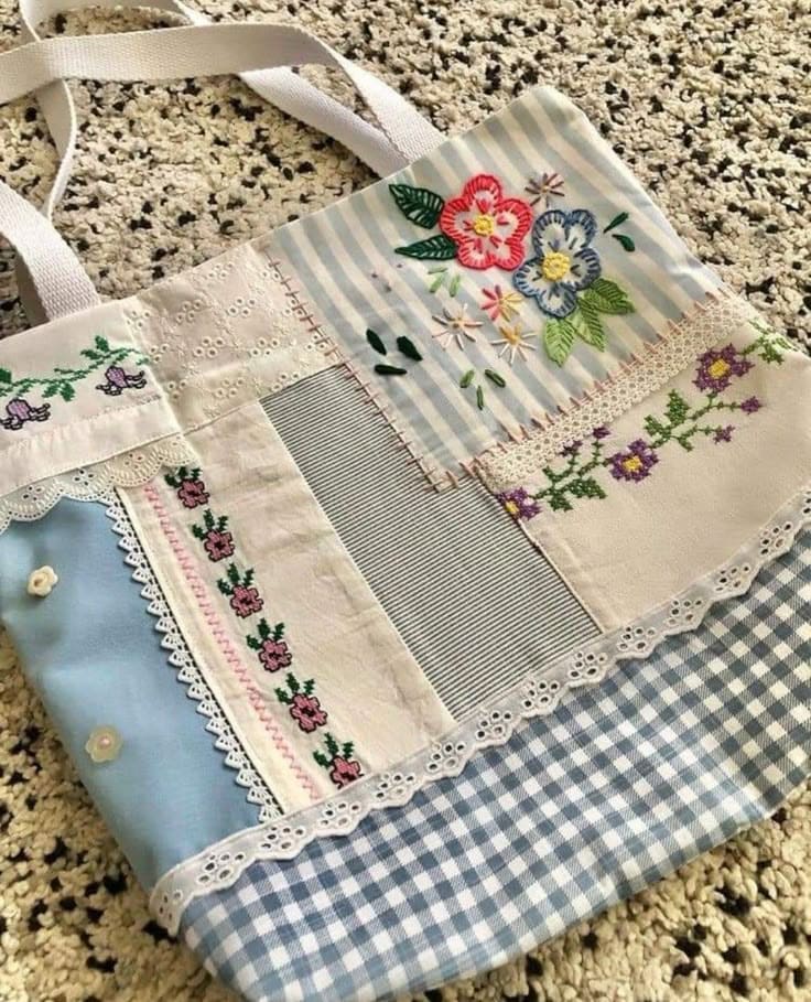 Vintage Hankie Quilt Tote Bag