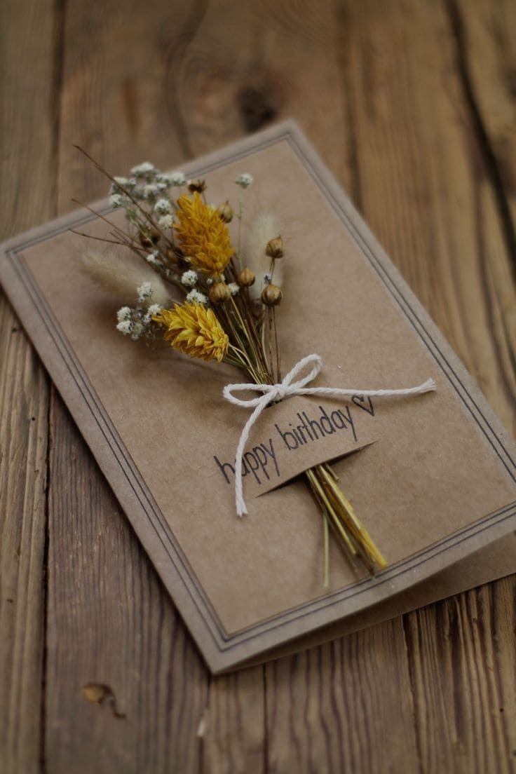 Rustic Dried Flower Birthday Card