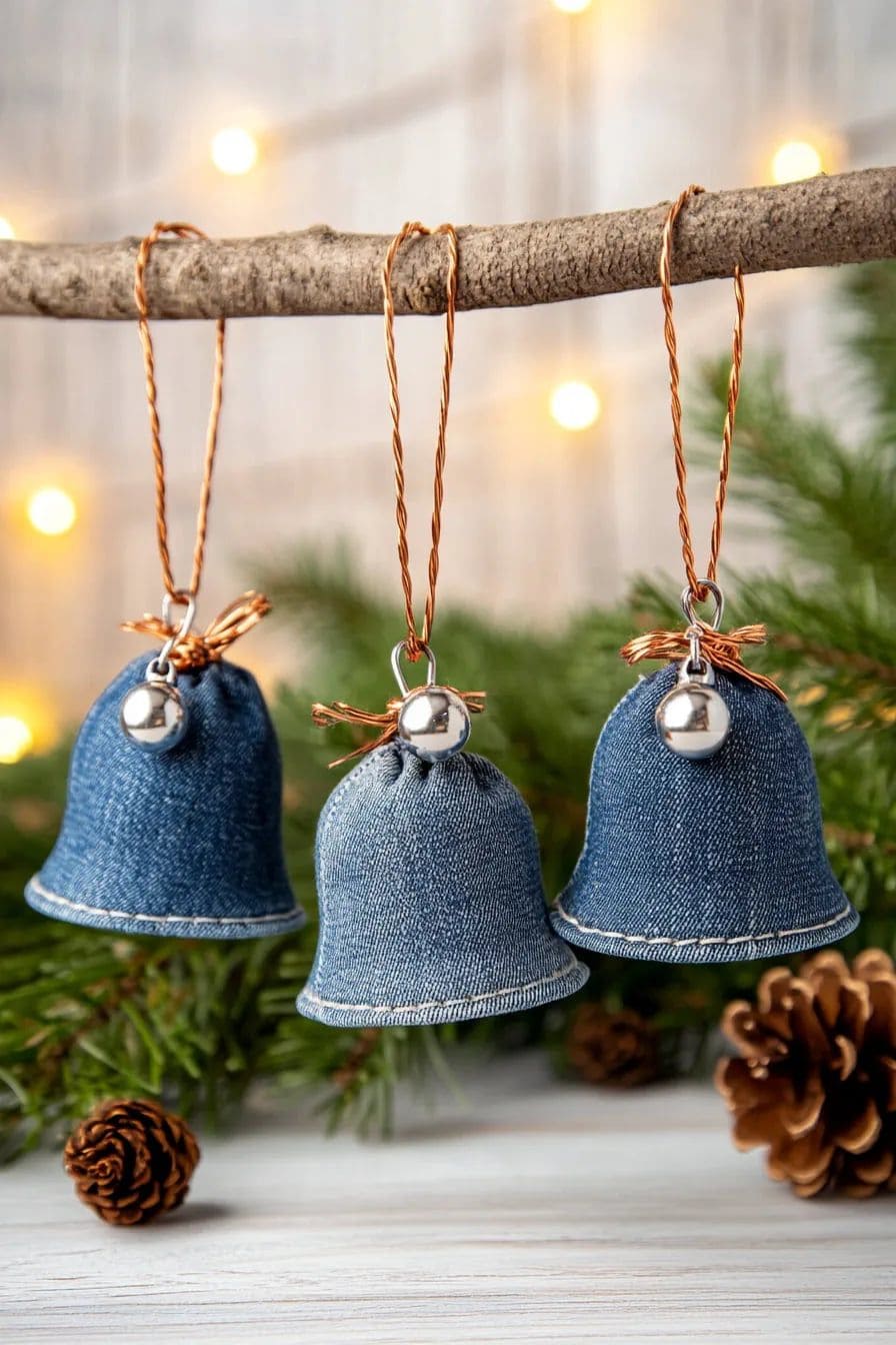 Rustic Denim Bell Ornaments