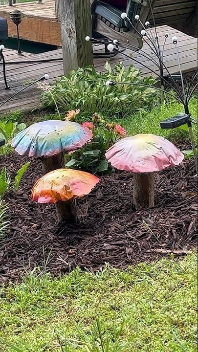 Whimsical Tie-Dye Garden Mushrooms