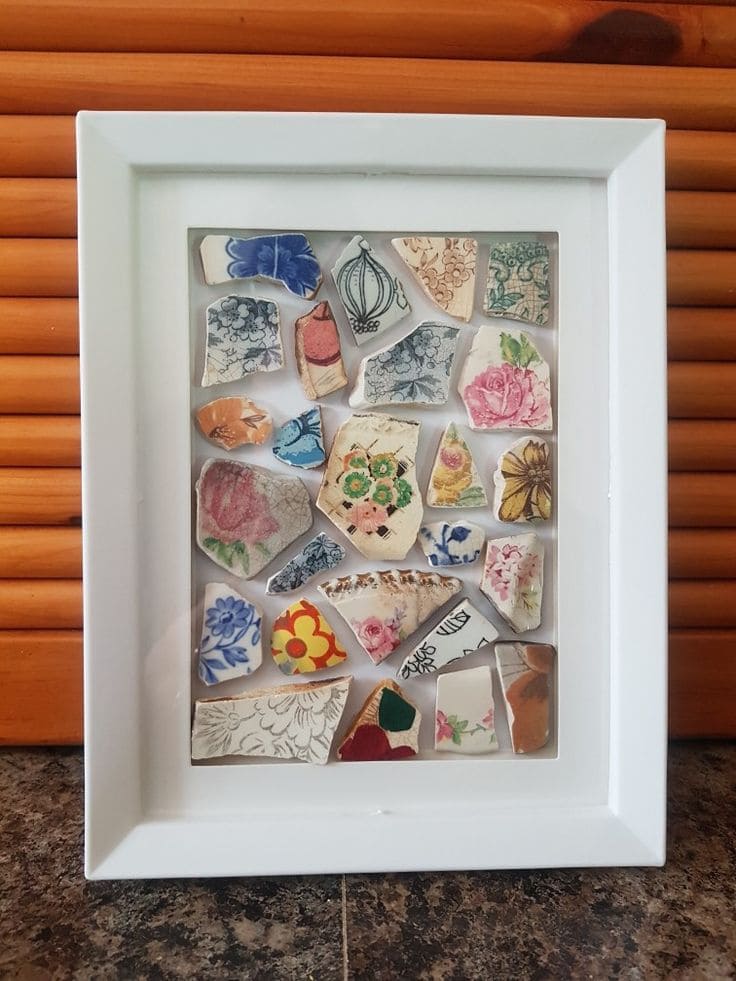 Framed Mosaic Art from Ceramic Shards