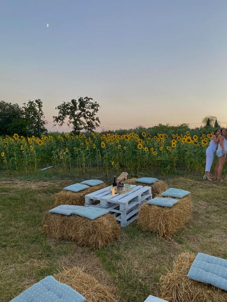 Rustic Hay Bale Picnic Table
