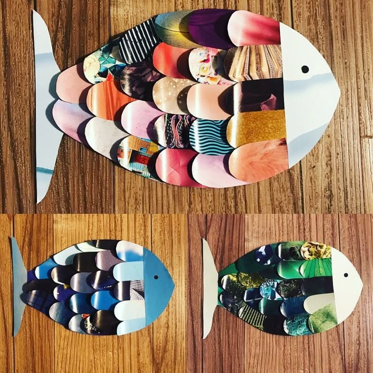 Rainbow Fish Collage with Magazine Scraps