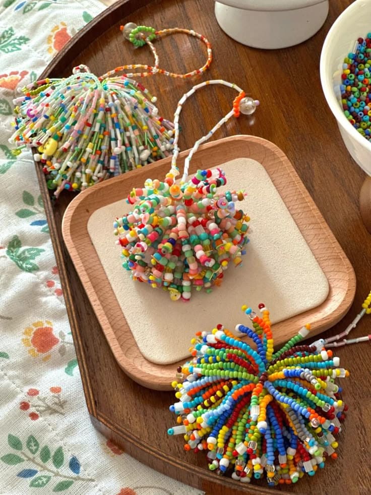 Colorful Beaded Pom-Poms