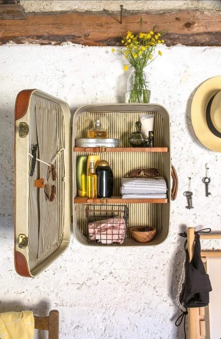 Rustic Suitcase Wall Shelf