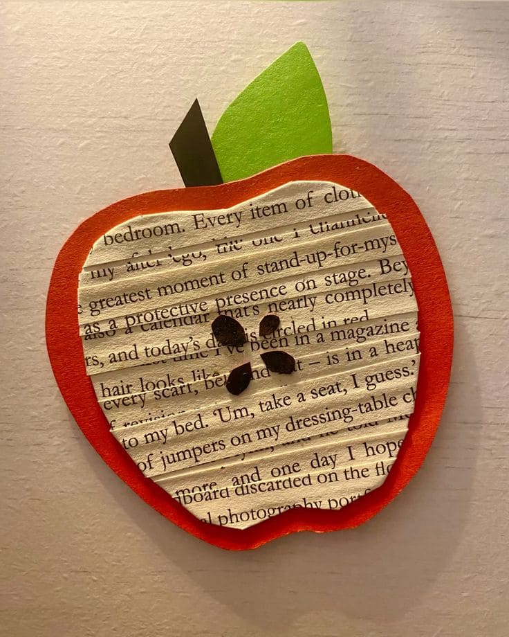 Recycled Book Page Apple Craft