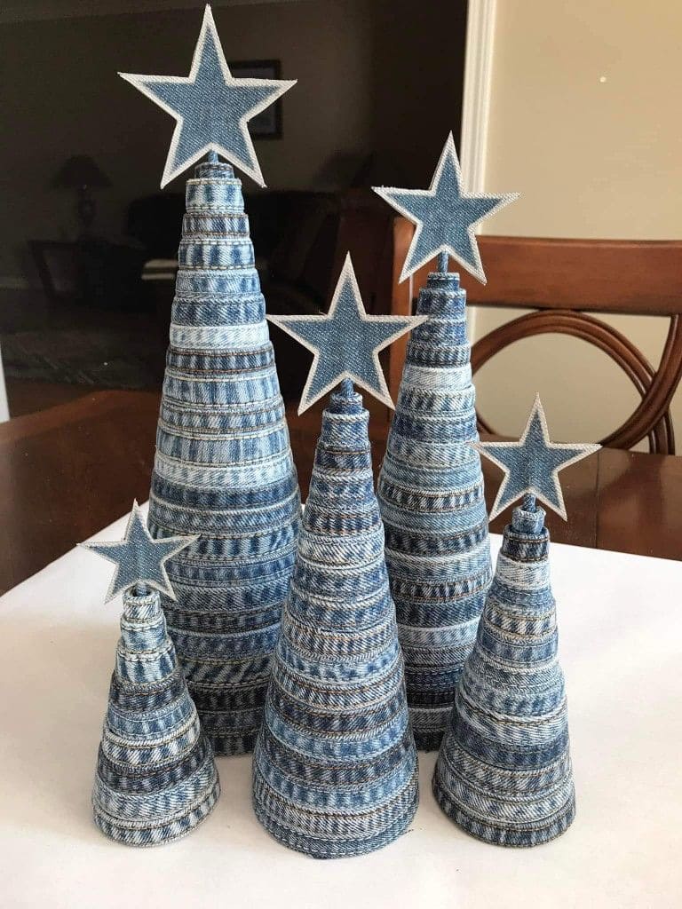 Upcycled Denim Christmas Cone Trees