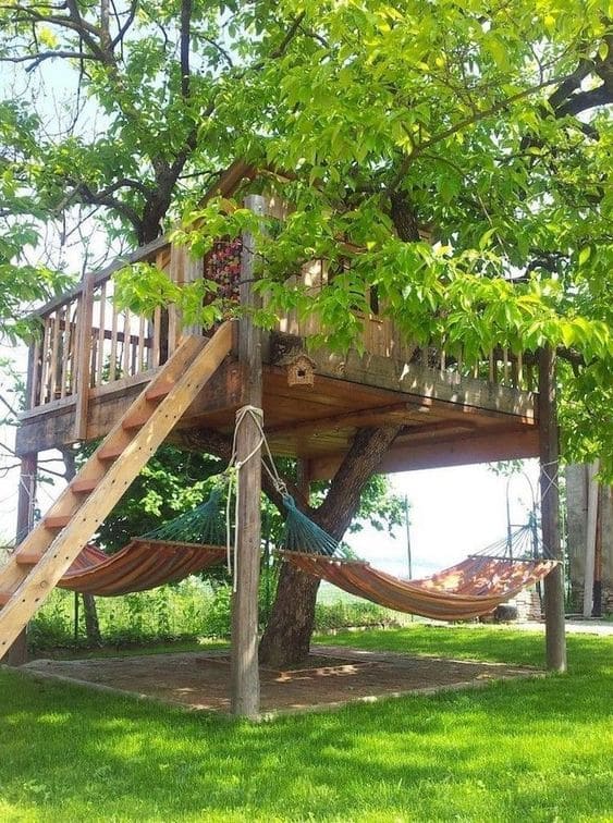Rustic Treehouse Escape with Relaxing Hammocks