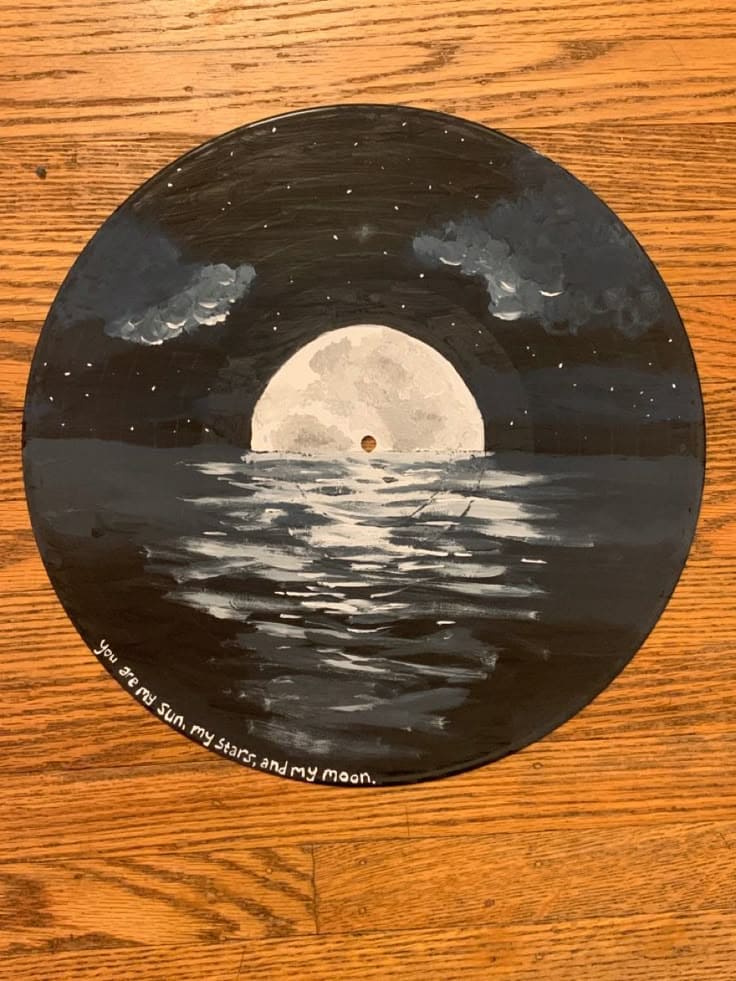 Serene Moonlit Ocean Vinyl Painting