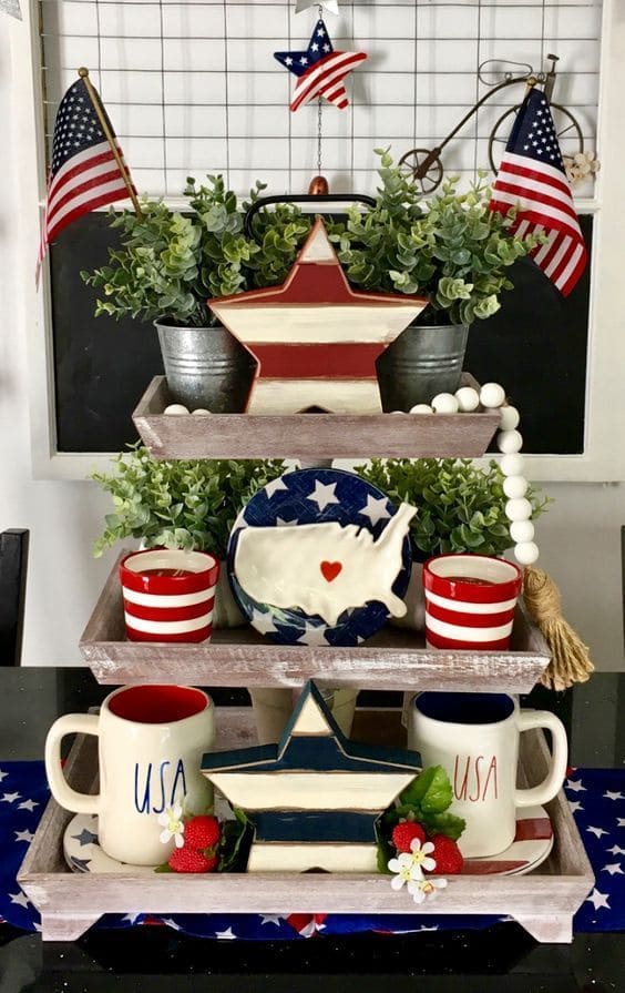 DIY Patriotic Tiered Tray Display