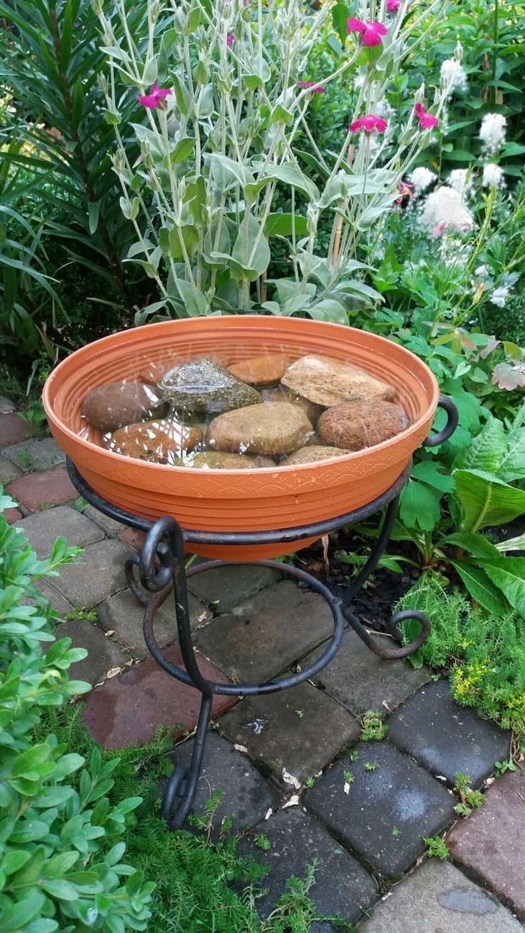 Upcycled Planter Birdbath on a Stand
