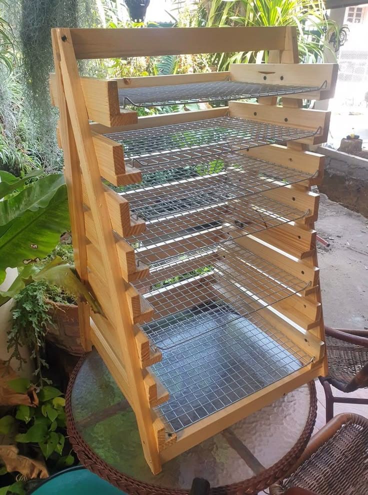 Angled Slatted Wooden Drying Rack