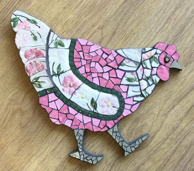Cute Hen Mosaic from Recycled Tiles