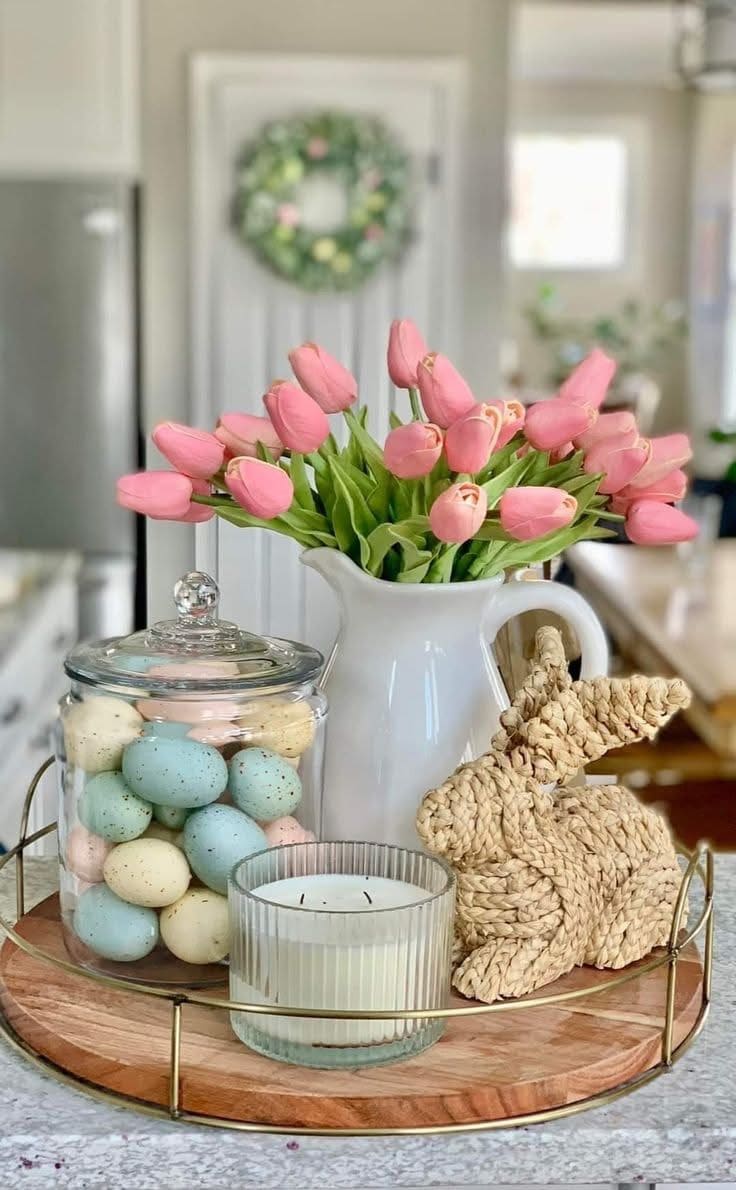 Elegant Tulip and Bunny Tray Display
