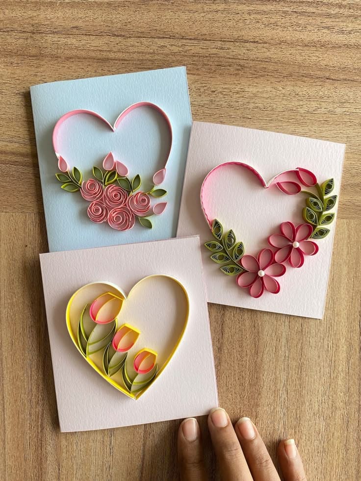 Elegant Quilled Heart Floral Cards