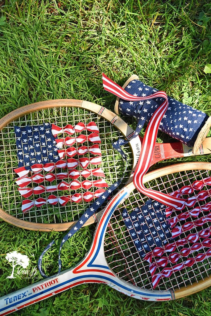Patriotic Tennis Racket Flag Decor