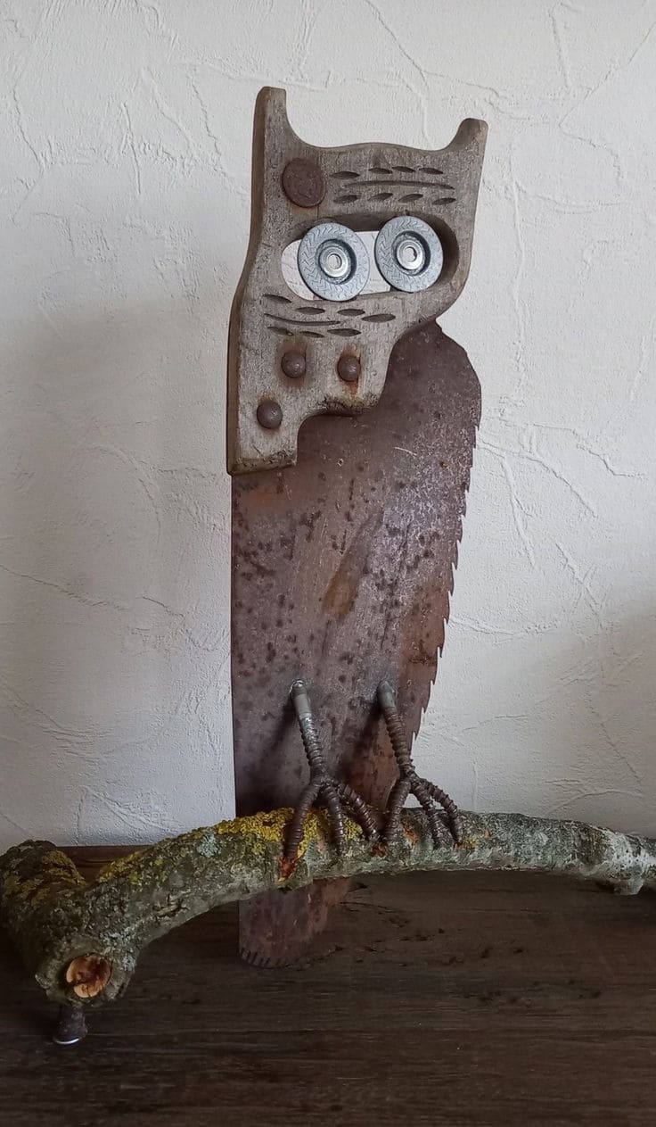 Rustic Owl Sculpture from Recycled Tools