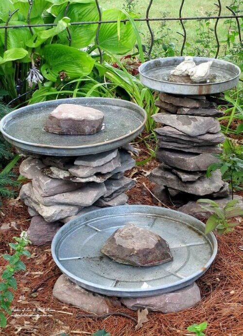 Stacked Stone Birdbath Towers