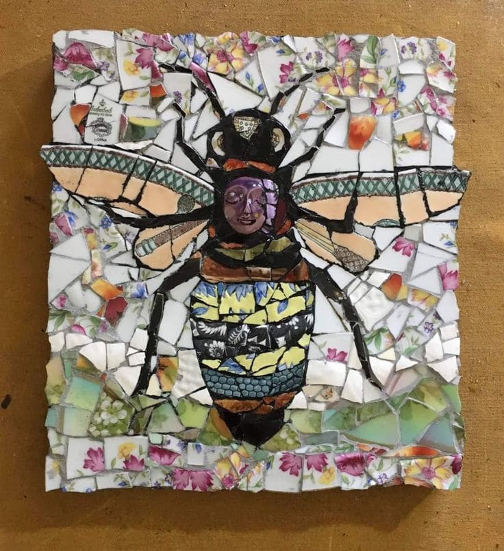 Vibrant Bee Mosaic Art from Tiles