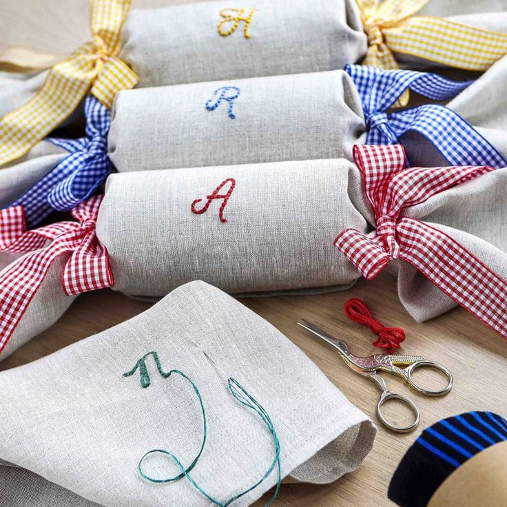 Personalized Embroidered Linen Gift Wraps
