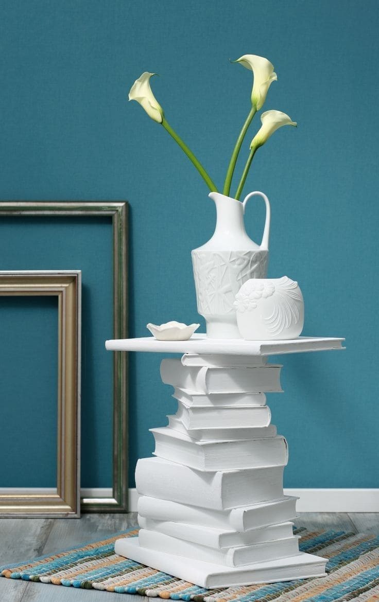 Minimalist White Book Stack Side Table