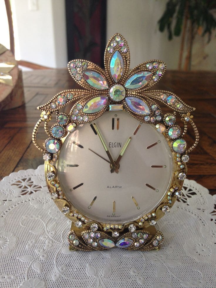 Vintage Clock Enhanced with Sparkling Jewelry