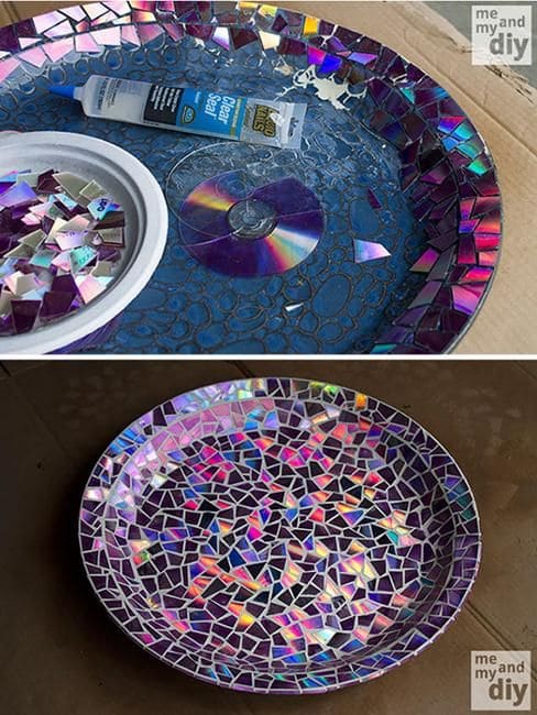 Dazzling Mosaic Tray from Old CDs