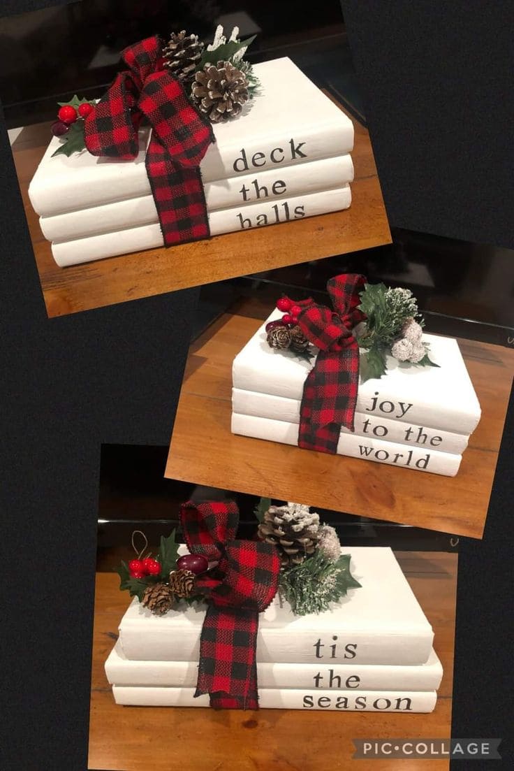 Rustic Festive Stacked Book Decor