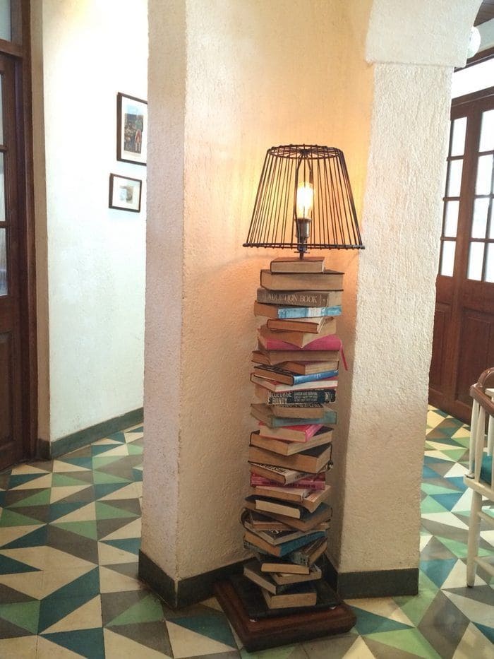 Eclectic Standing Lamp from Book Stack