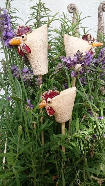 Funny Clay Chicken Garden Stakes