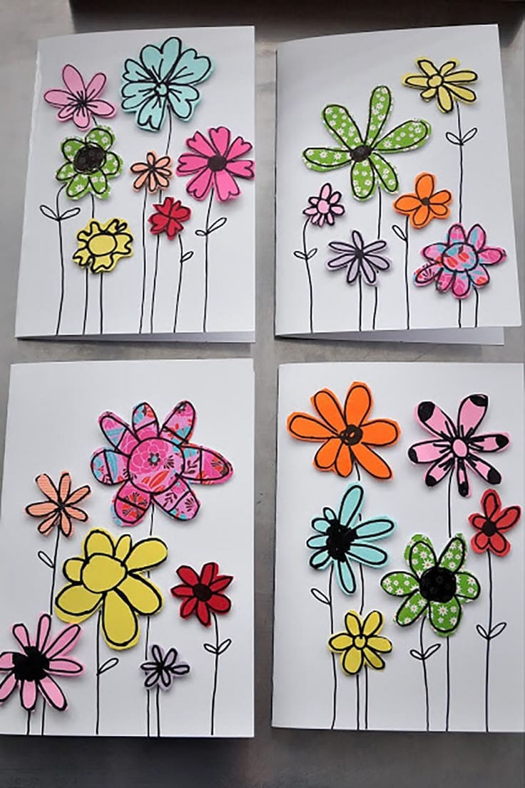 Charming 3D Doodle Flower Cards