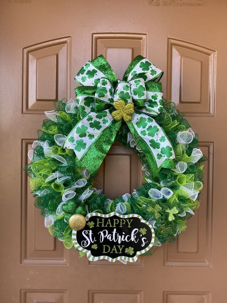 Glittering Mesh Shamrock Celebration Wreath