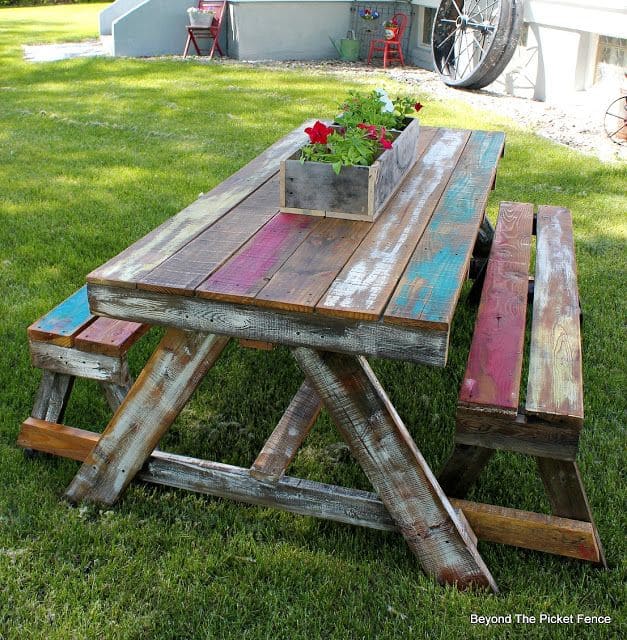 Rustic Rainbow Reclaimed Picnic Table